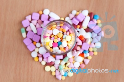 Heart Shaped Medicines Stock Photo