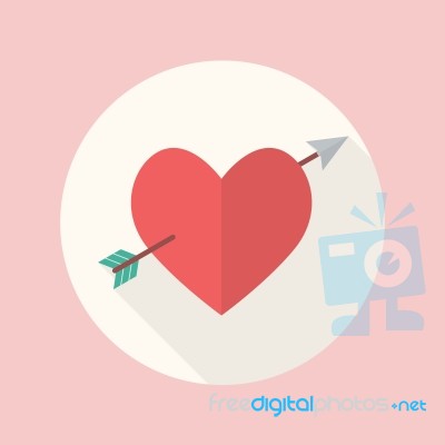 Heart With Cupid Arrow Flat Icon Stock Image