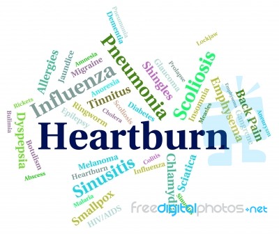 Heartburn Word Indicates Poor Health And Affliction Stock Image