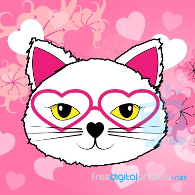 Hearts Cat Means Valentine Day And Felines Stock Image