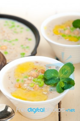 Hearty Middle Eastern Chickpea And Barley Soup Stock Photo