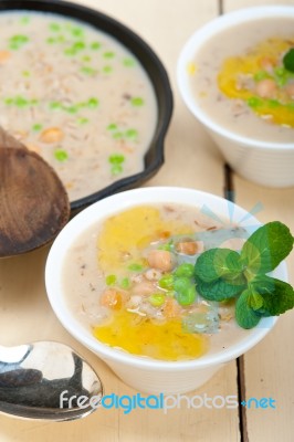 Hearty Middle Eastern Chickpea And Barley Soup Stock Photo