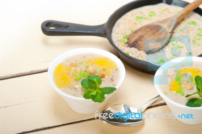 Hearty Middle Eastern Chickpea And Barley Soup Stock Photo