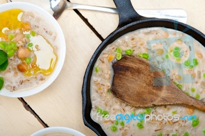 Hearty Middle Eastern Chickpea And Barley Soup Stock Photo