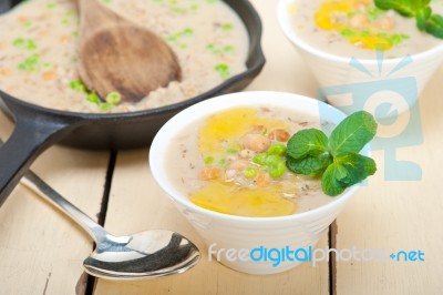 Hearty Middle Eastern Chickpea And Barley Soup Stock Photo