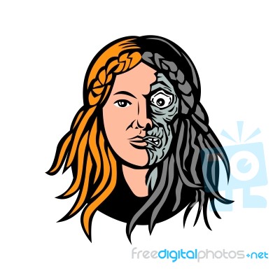 Hel Norse Goddess Of Death Head Retro Stock Image Hel Norse Goddess Of Death Head Retro Stock Image