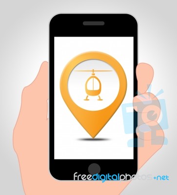 Helicopter Location Online On Mobile Phone 3d Illustration Stock Image