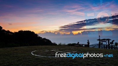 Helipad At Sunrise On Doi Ang Khang Stock Photo