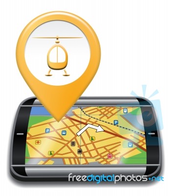 Heliport Gps Represents Helicopter Transportation And Navigator Stock Image