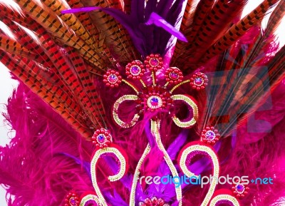 Helmet Decorated With Bright Stones And Feathers For Carnival Stock Photo