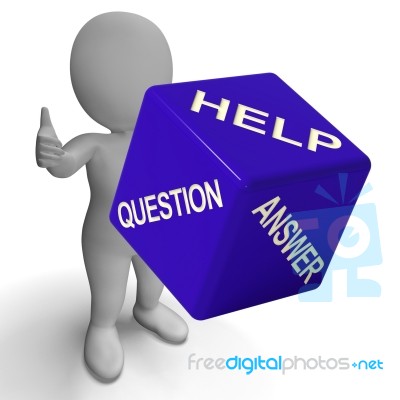Help Question Answer Dice Showing Knowledge And Assistance Stock Image