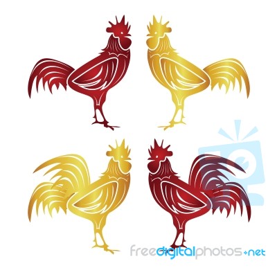 Hens And Roosters Gold And Red Color Stock Image