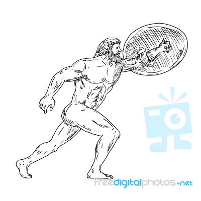 Heracles With Shield Urging Forward Drawing Black And White Stock Image