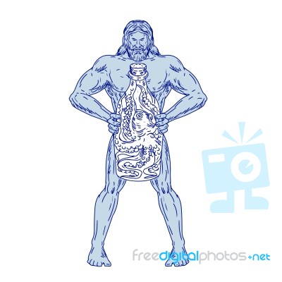 Hercules Holding Bottle With Octopus Inside Drawing Stock Image