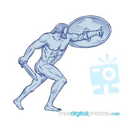Hercules With Shield And Sword Drawing Stock Image Hercules With Shield And Sword Drawing Stock Image