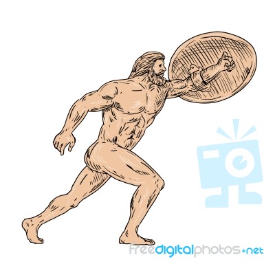 Hercules With Shield Going Forward Drawing Stock Image