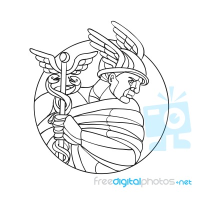 Hermes Messenger Of The Gods Mosaic Black And White Stock Image