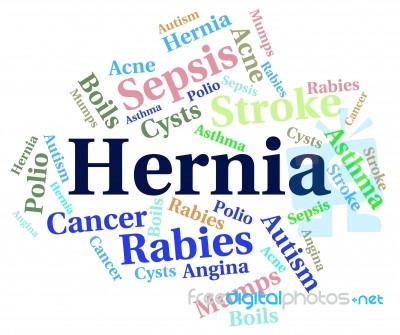 Hernia Word Shows Incisional Hernias And Disorders Stock Image