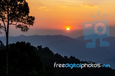 High Angle View Beautiful Sunset Stock Photo