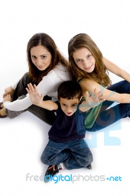 High Angle View Of Brother And Sisters Stock Photo