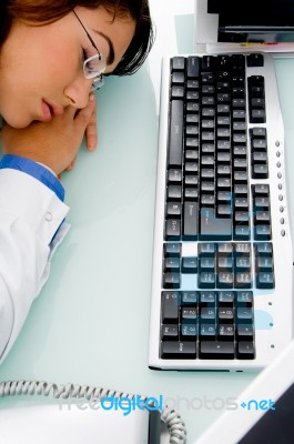 High Angle View Of Doctor Sleeping In Clinic Stock Photo