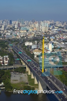 High Angle View Of Rama 9 Bridge Stock Photo