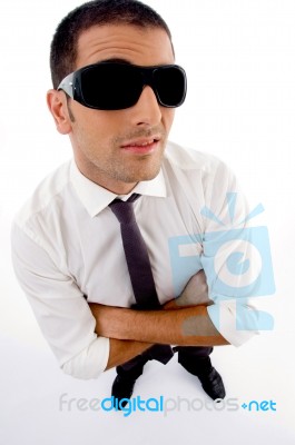 High Angle View Of Young Professional With Sunglasses Stock Photo