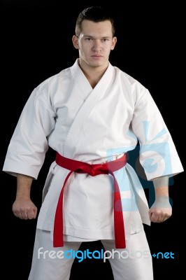 High Contrast Karate Young Fighter Stock Photo