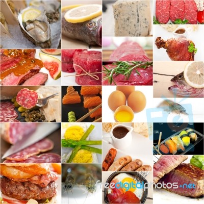 High Protein Food Collection Collage Stock Photo