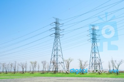 High Voltage Post Or High Voltage Tower Stock Photo