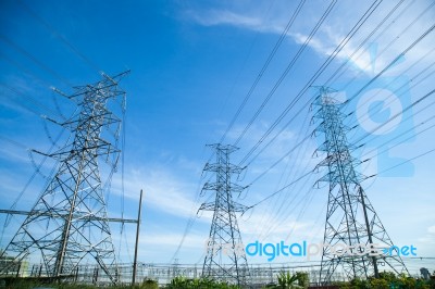 High Voltage Towers Stock Photo