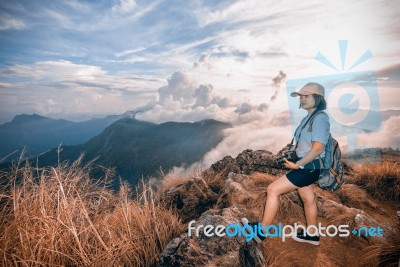 Hiker On Color Sienna Blue Two Tone Stock Photo Hiker On Color Sienna Blue Two Tone Stock Photo
