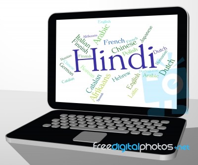 Hindi Language Represents Speech Word And Wordcloud Stock Image