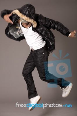 Hip Pop Dancer Jumping Stock Photo