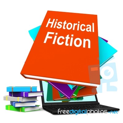 Historical Fiction Book Stack Laptop Means Books From History Stock Image