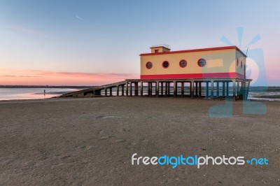 Historical Life-guard Building In Fuseta Stock Photo