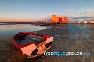 Historical Life-guard Building In Fuseta Stock Photo