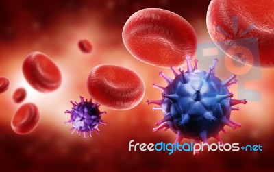 Hiv Cell And Blood Cell Stock Image