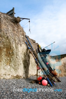 Hoisting A Boat Off The Beach At The Birling Gap Stock Photo