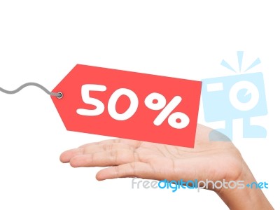 Holding A Red Card With A 50% Discount On Background Stock Image Holding A Red Card With A 50% Discount On Background Stock Image