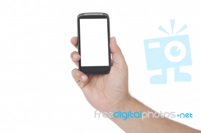 Holding A White Screen Smart Phone Stock Photo