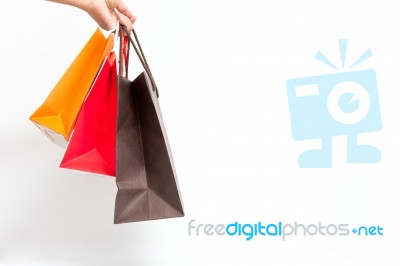 Holding Shoping Bags By Hand Stock Photo