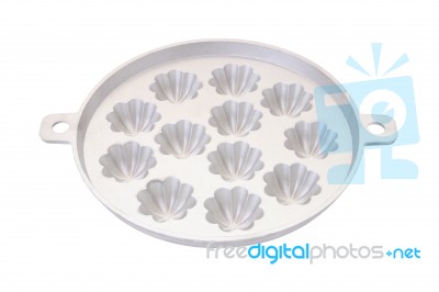 Hole Iron Mold Pan For Cooking On White Background Stock Photo