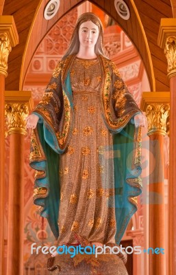 Holy Mary Statue Decorated With Real Precious Stone Stock Photo