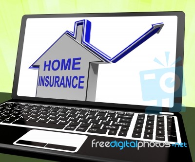 Home Insurance House Laptop Shows Protection And Cover Stock Image