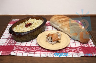 Homemade Braised Sauerkraut With Bread Stock Photo