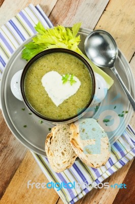 Homemade Cream Of Broccoli Soup Stock Photo