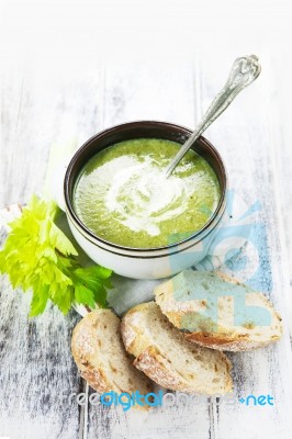 Homemade Cream Of Broccoli Soup Stock Photo