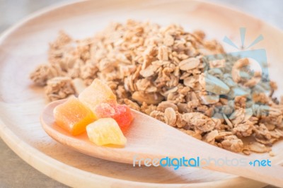 Homemade Granola Breakfast With Dried Fruit Stock Photo