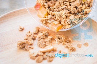 Homemade Granola Breakfast With Dried Fruit Stock Photo